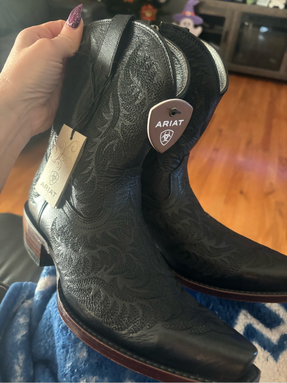 Ariat Black Embossed Leather Ankle Booties